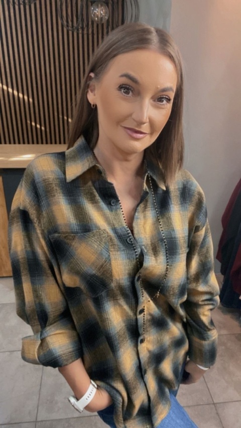 Koszula w kratę oversize – Musztarda