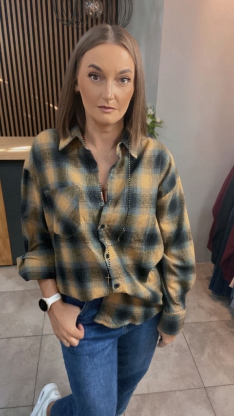 Koszula w kratę oversize – Musztarda