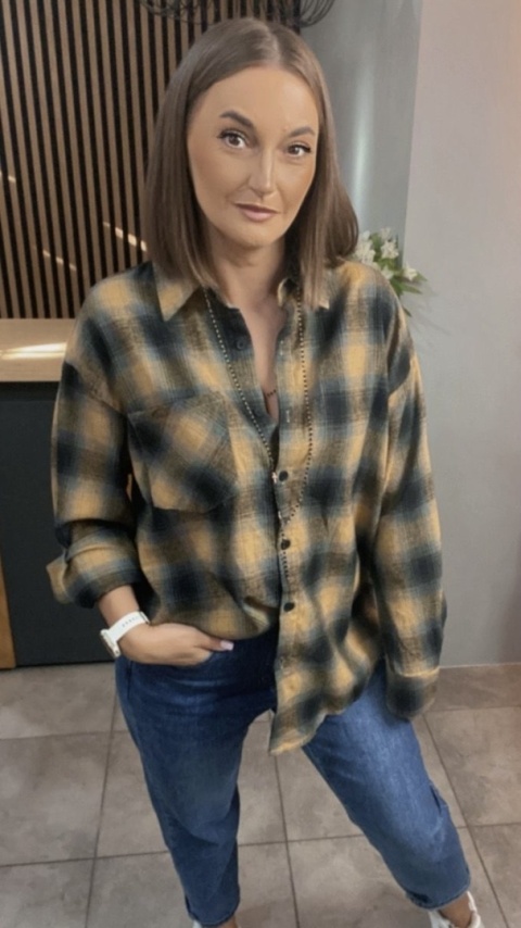 Koszula w kratę oversize – Musztarda