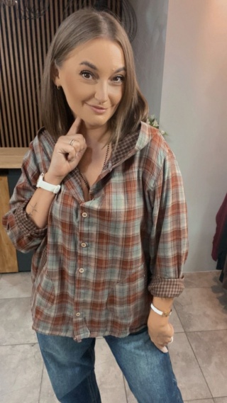 Koszula w kratę z kapturem - rudy/ceglany