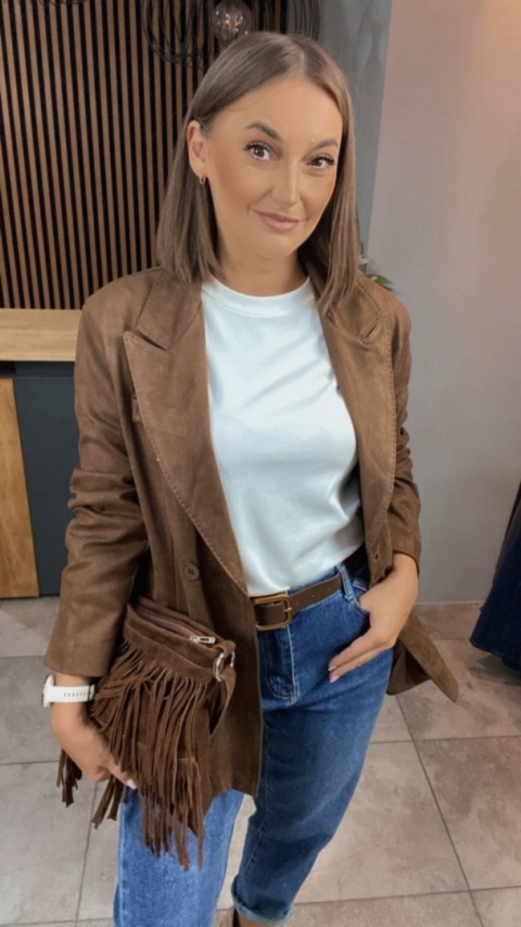 Marynarka damska z eko zamszu – YIMI Camel
