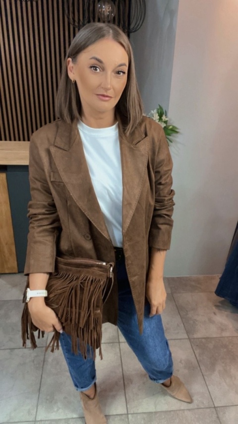 Marynarka damska z eko zamszu – YIMI Camel