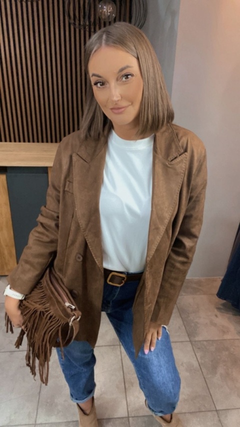Marynarka damska z eko zamszu – YIMI Camel