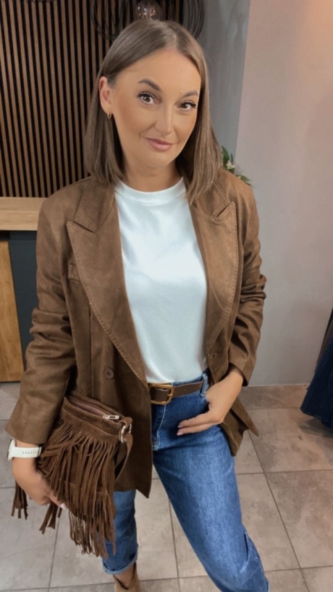Marynarka damska z eko zamszu – YIMI Camel