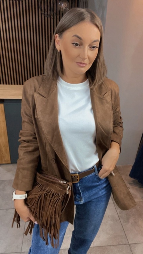 Marynarka damska z eko zamszu – YIMI Camel