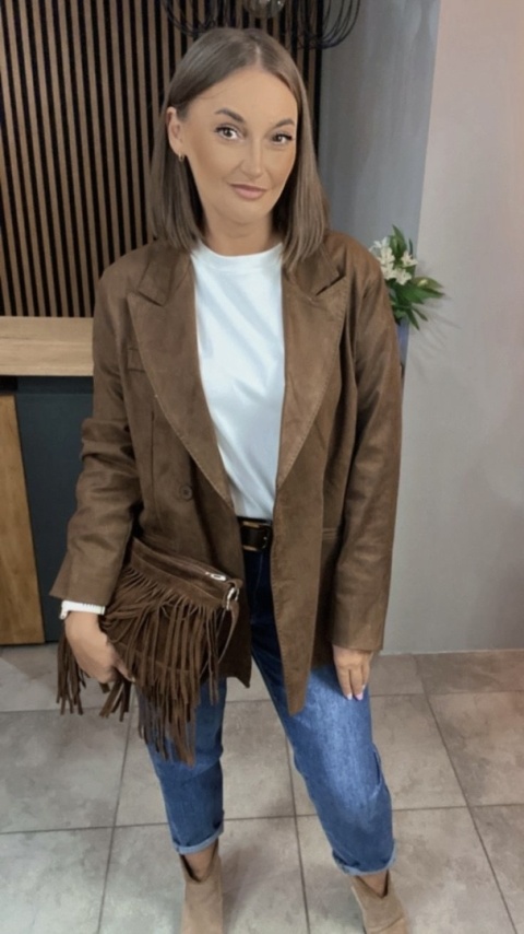Marynarka damska z eko zamszu – YIMI Camel