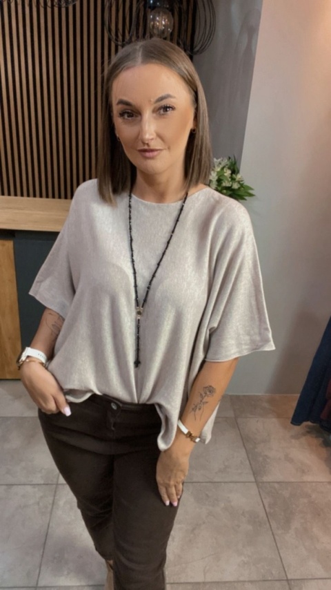 Sweter dzianinowy oversize E-WOMAN - Beżowy