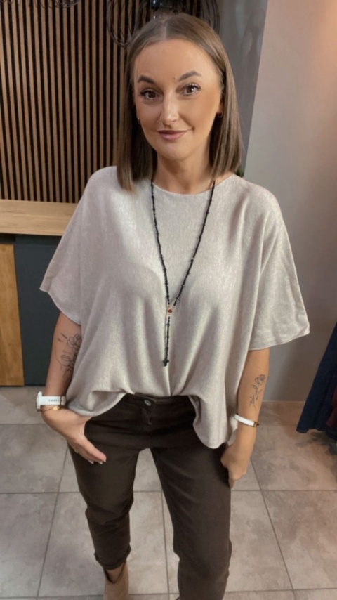 Sweter dzianinowy oversize E-WOMAN - Beżowy