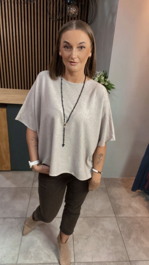 Sweter dzianinowy oversize E-WOMAN - Beżowy