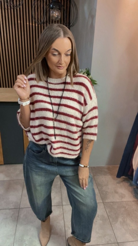 Sweter w paski Czerwony