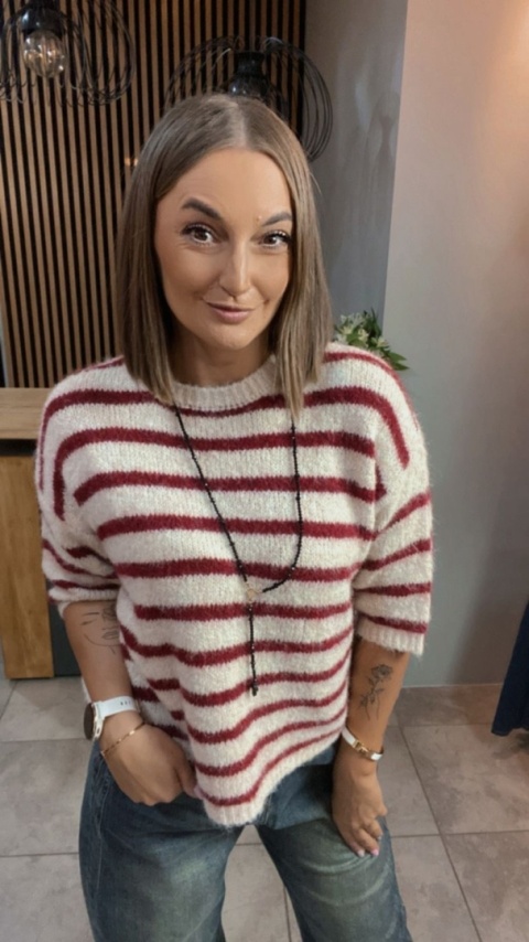 Sweter w paski Czerwony