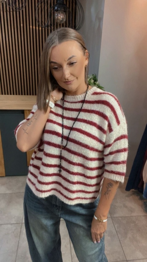 Sweter w paski Czerwony